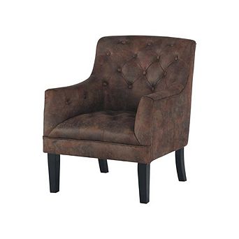 Faux Leather Distressed Tufted Accent Chair