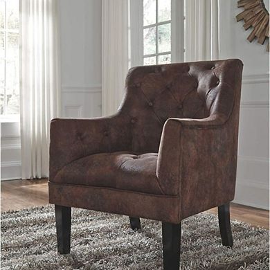 Faux Leather Distressed Tufted Accent Chair