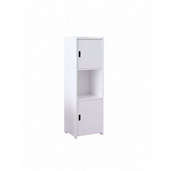 White Freestanding Bathroom Storage Cabinet with Doors and Open Shelf