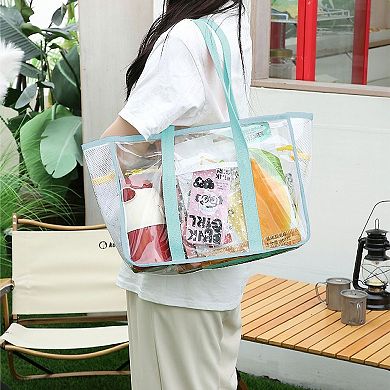 Women's Transparent Mesh Beach Tote Bag - Waterproof Travel Shoulder Bag