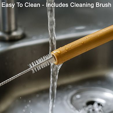 Reusable Bamboo Straws with Cleaning Brush 10pc 8 Inch Eco Friendly - Smoothies, Coffee & Cocktails