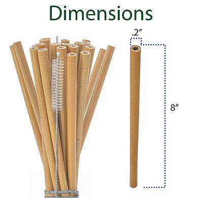 Reusable Bamboo Straws with Cleaning Brush 10pc 8 Inch Eco Friendly - Smoothies, Coffee & Cocktails