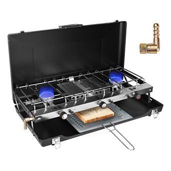 3-Burner Portable Propane Camping Stove 20,000 BTU with Windshield & Toast Tray for RV/Outdoor