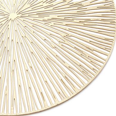 4-Piece Round Woven Rattan Placemat with Radiating Sunburst Design