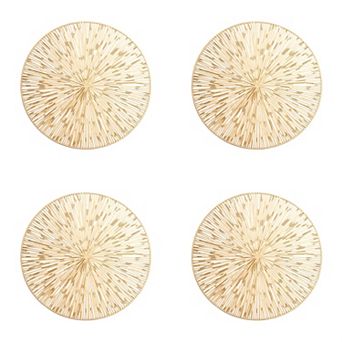 4 pc Round Woven Rattan Placemat with Radiating Sunburst Design