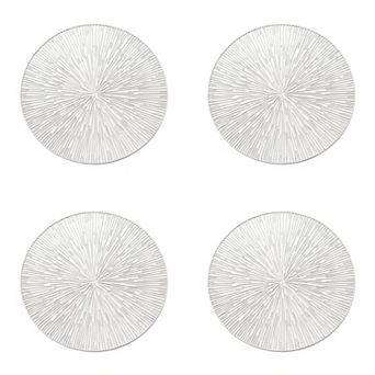 4 pc Round Woven Rattan Placemat with Radiating Sunburst Design
