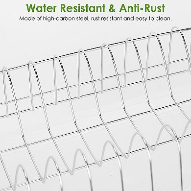 3-Tier Dish Drying Rack with Drain Trays, Utensil Holder & Cutting Board Rack for Kitchen Counter