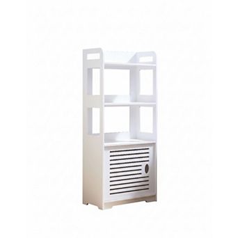 White Freestanding Bathroom Storage Cabinet with Doors and Open Shelf