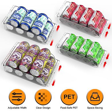 4-Pack Adjustable Soda Can Organizers, Clear Drink Holders for Fridge & Pantry