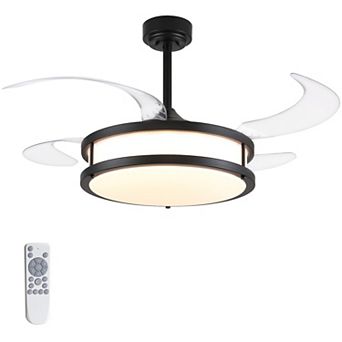 Moooni 48 in Indoor Downrod Mount Modern Black Retractable Dimmable Fandelier Ceiling Fan with Remote