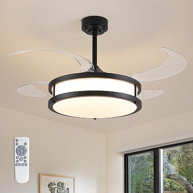 Moooni 48in Indoor Downrod Mount Modern Black Retractable Dimmable Fandelier Ceiling Fan with Remote