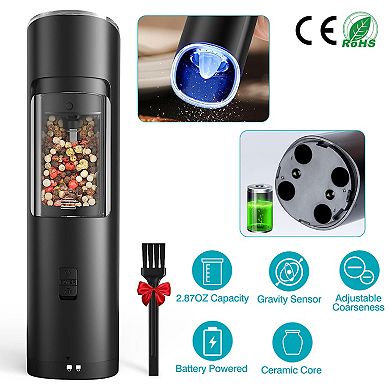 Electric Salt and Pepper Grinder Automatic Gravity Mill Battery Powered with LED & Adjustable Coarse