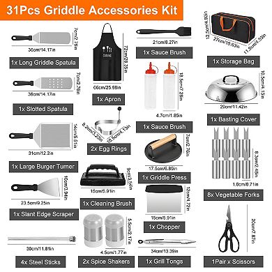 31Pcs Griddle Accessories Kit for Flat Top Grill with Spatulas & Tools