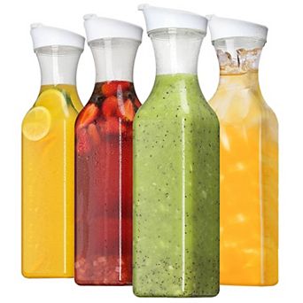 4-Pack 50oz Clear Plastic Water & Juice Carafes with Flip-Top Lids