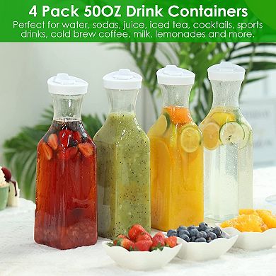 4-Pack 50oz Clear Plastic Water & Juice Carafes with Flip-Top Lids