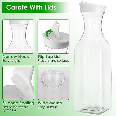 4-Pack 50oz Clear Plastic Water & Juice Carafes with Flip-Top Lids