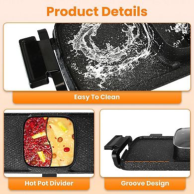 2-in-1 Electric Hot Pot & Grill 2800W Smokeless Non-Stick BBQ Shabu Combo