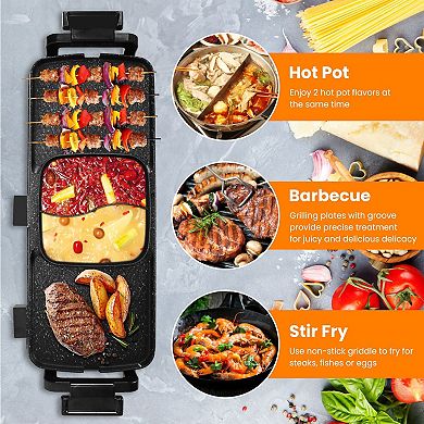 2-in-1 Electric Hot Pot & Grill 2800W Smokeless Non-Stick BBQ Shabu Combo