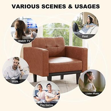 Wood Base Modern Leather Accent Chair