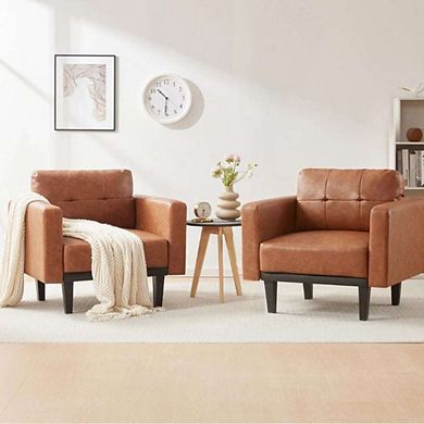 Wood Base Modern Leather Accent Chair