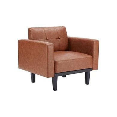 Wood Base Modern Leather Accent Chair