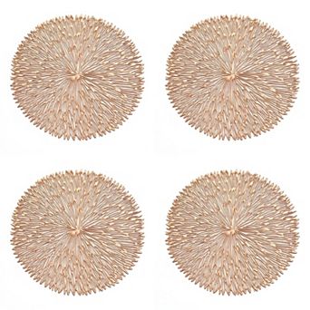 4 pc Round Woven Placemat with Radiating Textured Design