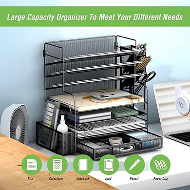 7-Tier Desk File Organizer Letter Tray Metal Black