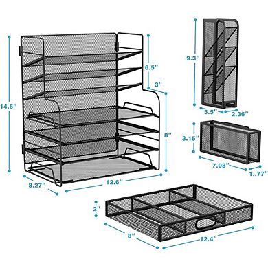 7-Tier Desk File Organizer Letter Tray Metal Black