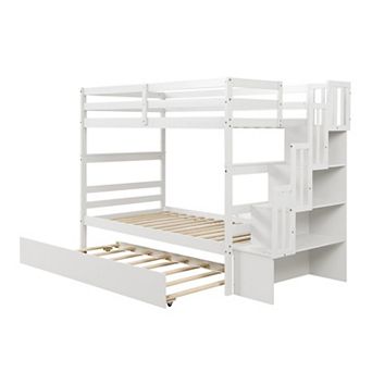 Whisen Twin over Twin Bunk Beds With Twin Trundle and Stairway Storage Function