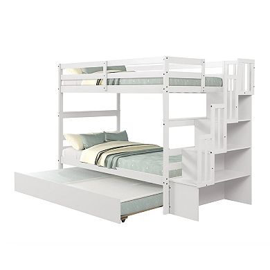 Whisen Twin over Twin Bunk Beds With Twin Trundle and Stairway Storage Function