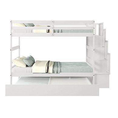Whisen Twin over Twin Bunk Beds With Twin Trundle and Stairway Storage Function