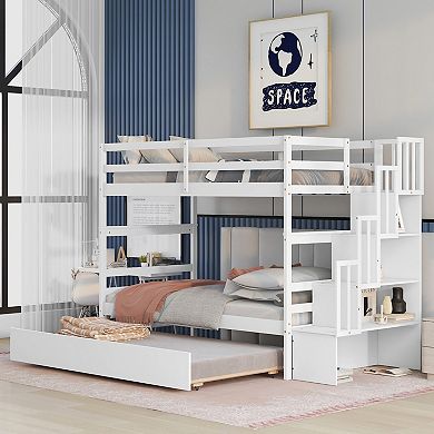 Whisen Twin over Twin Bunk Beds With Twin Trundle and Stairway Storage Function