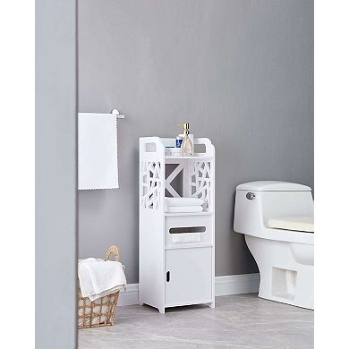 White Freestanding Bathroom Storage Cabinet with Doors and Open Shelf