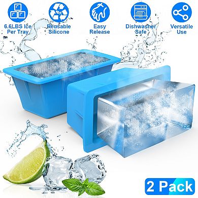 2-Pack 6.6LB Silicone Ice Block Molds for Freezer, Ice Pops, Soup & Seafood
