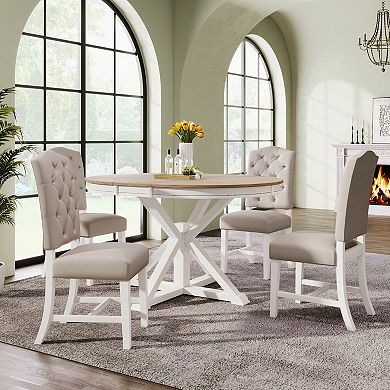 Whisen Retro 5-Piece Dining Table Set with Extendable Table and 4 Upholstered Chairs