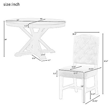 Whisen Retro 5-Piece Dining Table Set with Extendable Table and 4 Upholstered Chairs
