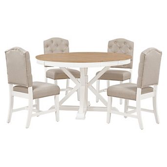 Whisen Retro 5 pc Dining Table Set with Extendable Table and 4 Upholstered Chairs
