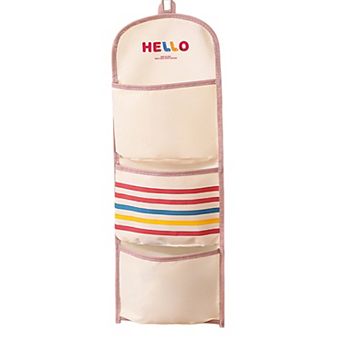 Hanging Wall Storage Organizer with Fabric Multi-Pockets and Striped Accent Design