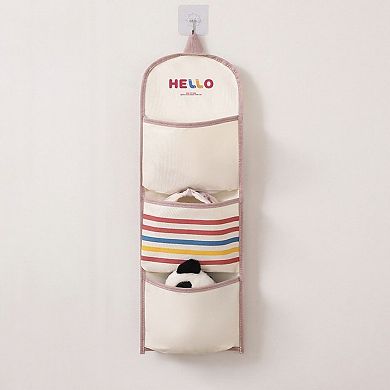 Hanging Wall Storage Organizer with Fabric Multi-Pockets and Striped Accent Design