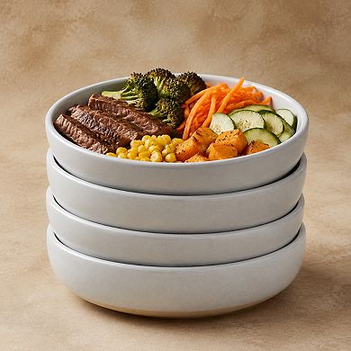 4 Piece Speckled Stoneware Pasta Bowl Set Microwave Dishwasher Safe