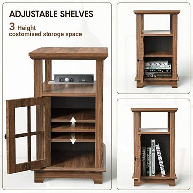 Wooden Nightstand With Charging Station