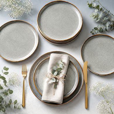 10.5 Inch Handmade Reactive Glaze Stoneware Dinner Plates Set 6 Rustic Dishwasher Safe