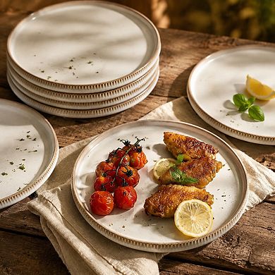 10 Inch Stoneware Dinner Plate Set for 6 - Scratch Resistant, Dishwasher Safe Stackable Dishes