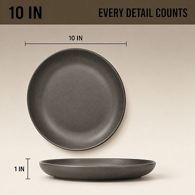 10 Inch Matte Black Ceramic Dinner Plates Set of 4 Microwave Dishwasher Safe
