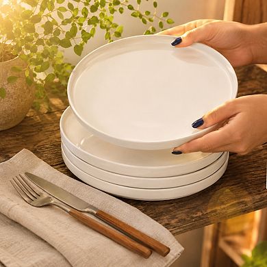 10.5 Inch High Edge Porcelain Dinner Plates Set 6 Dishwasher Oven Safe Scratch Resistant
