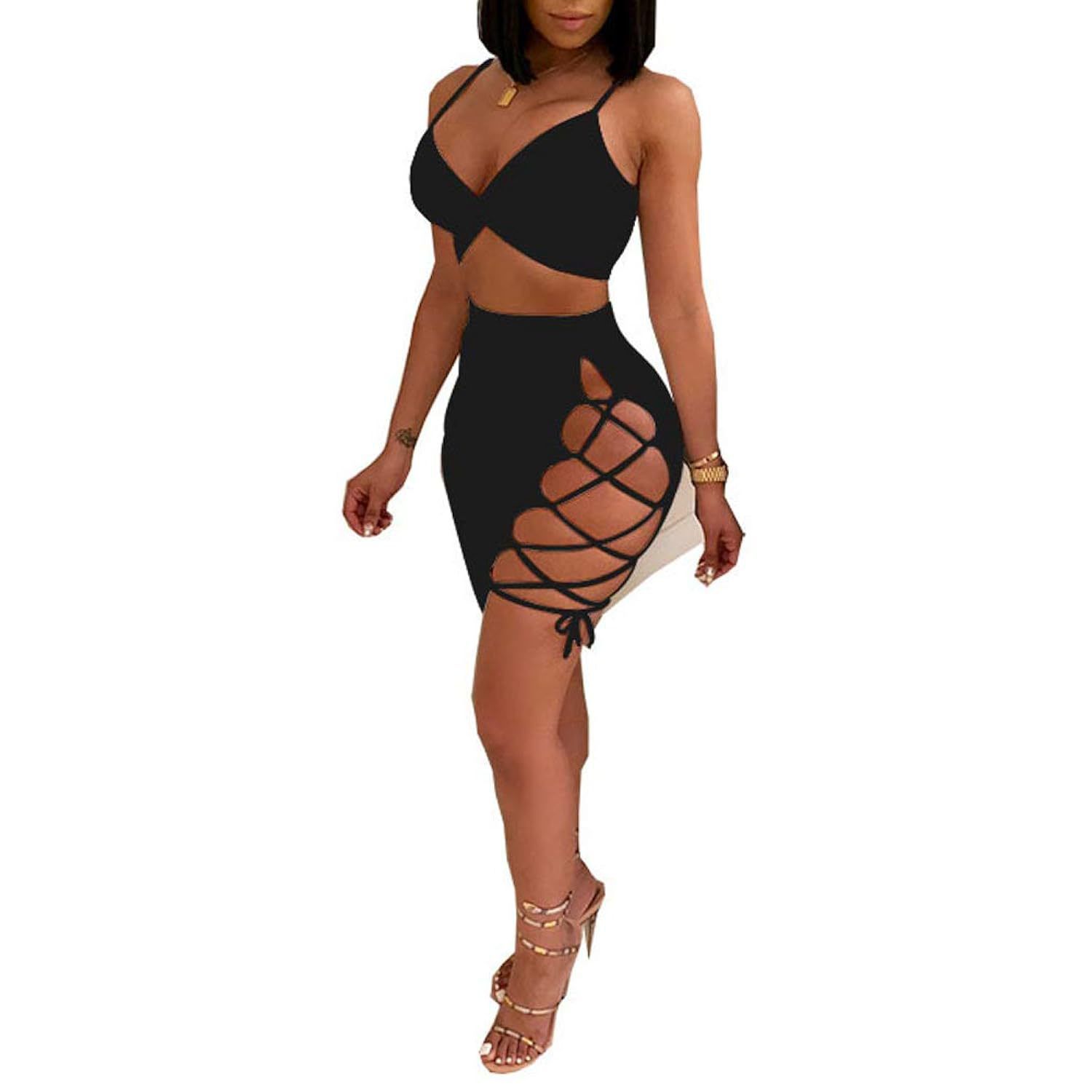 Женские платья Lace-Up Mini Clubwear Set