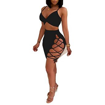 Womens Lace-Up Mini Clubwear Set