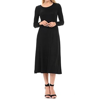 Womens Long Sleeve A-Line Midi Dress