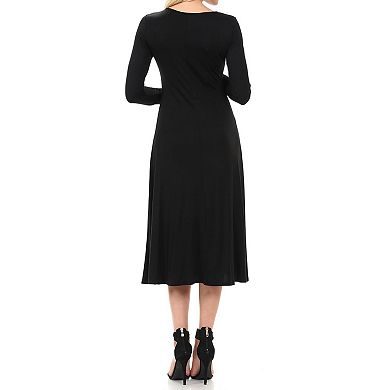 Womens Long Sleeve A-Line Midi Dress