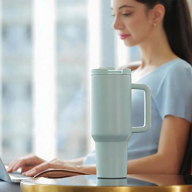 40oz Vacuum Tumbler Handle Straw Leak-Proof Cold 34h Hot 12h